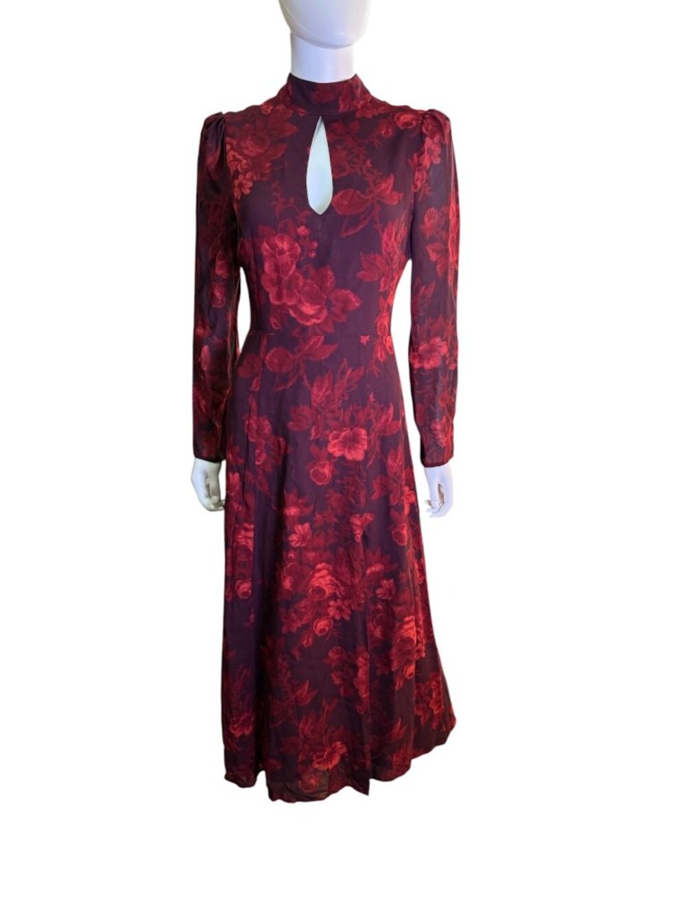 Reformation Castalia Dress Sanguine Red Floral Maxi Sleeve Keyhole 4 Fall NWT